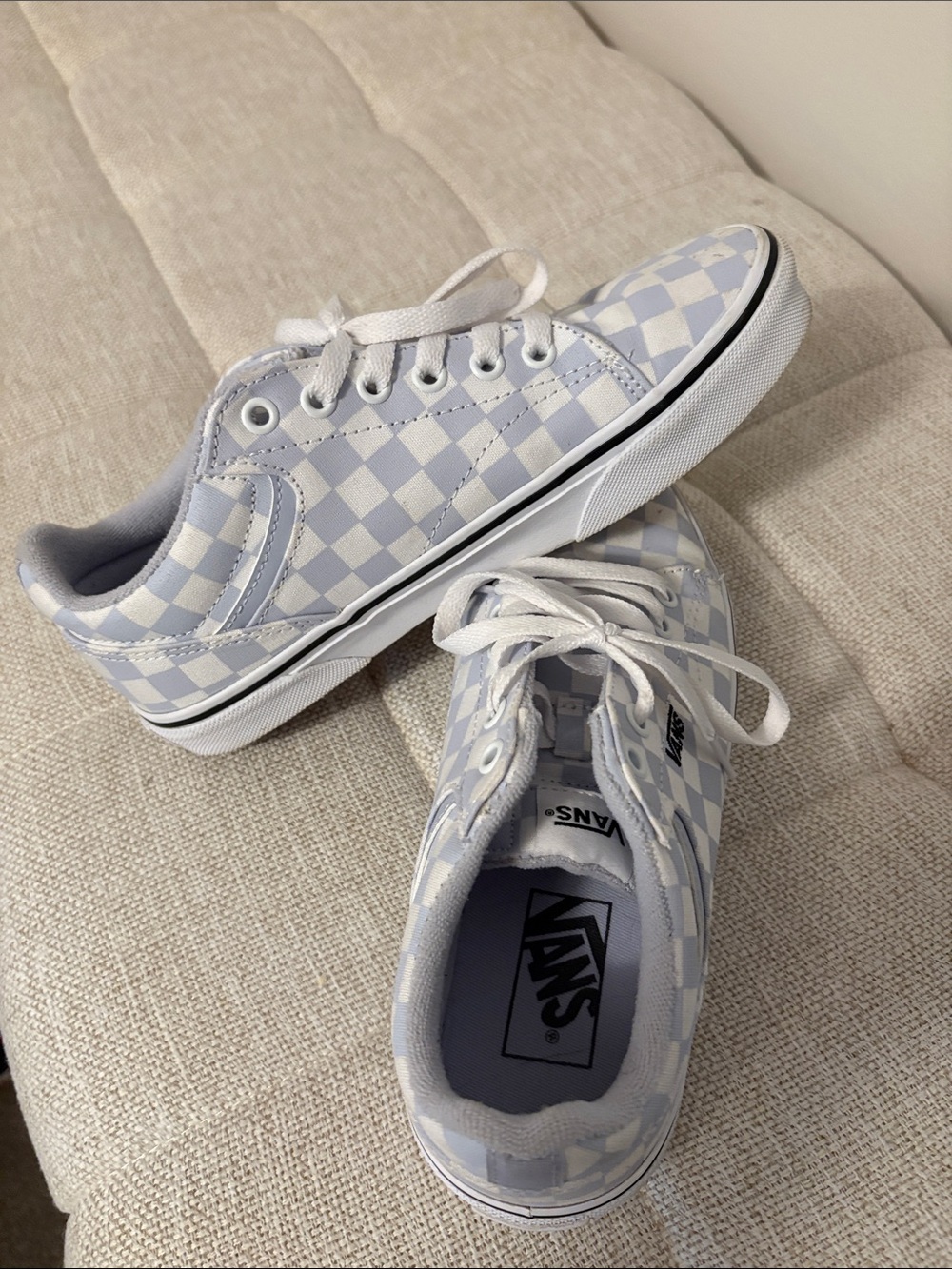 Womens Vans Checkerboard Low-Top Sneakers — Light Blue & White